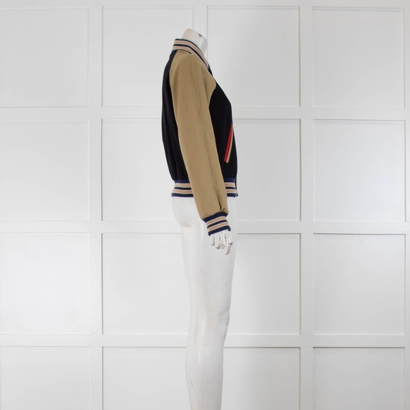 Saint Laurent Navy Beige Sleeve Bomber Jacket - Picture 2 of 4